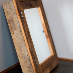 Recessed barn wood Medicine cabinet with open shelf made from 1800s barn wood image 2