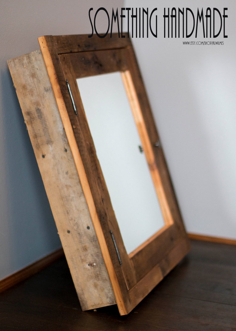 Recessed barn wood Medicine cabinet with open shelf made from 1800s barn wood image 2