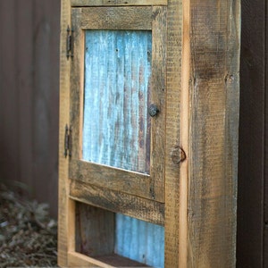 barn wood  cabinet with corrugated steel made from 1800s  barn wood