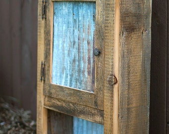 barn wood  cabinet with corrugated steel made from 1800s  barn wood