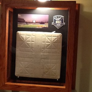 BASEBALL BASE display case solid oak cabinet shadow box image 9