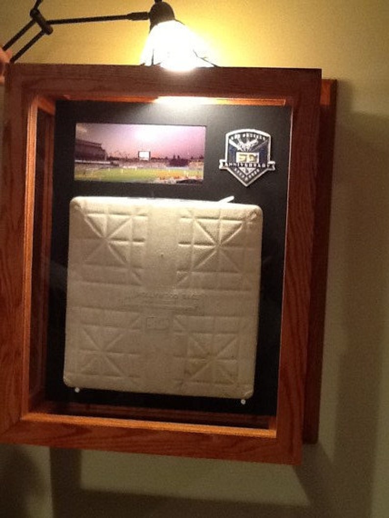 BASEBALL BASE display case solid oak cabinet shadow box image 9