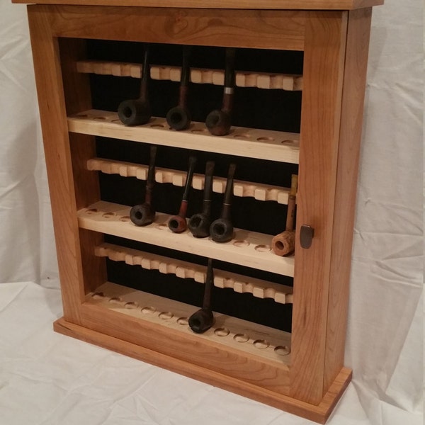 Pipe cabinet solid cherry and maple holds 36 pipes tobacco pipe rack
