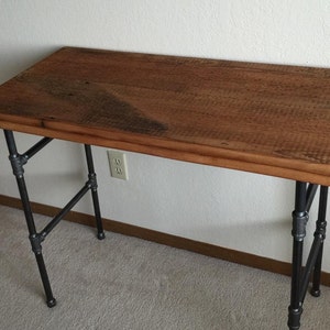 Reclaimed barn wood desk industrial rustic reclaimed barnwood and black iron legs image 1