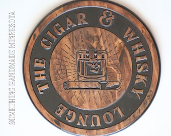 Cigar and Whiskey sign for man cave, garage, bar, or den.
