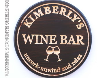 Personalized Wine Bar round sign great gift uncork unwind and relax