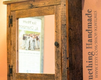 barn wood Medicine  cabinet with mirror made from rustic reclaimed  1800s barn wood