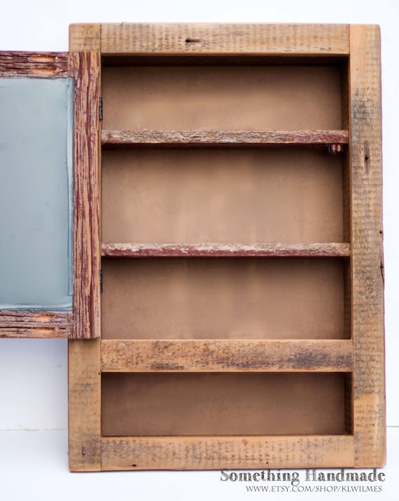 barn wood Medicine cabinet with open shelf made from 1800s barn wood