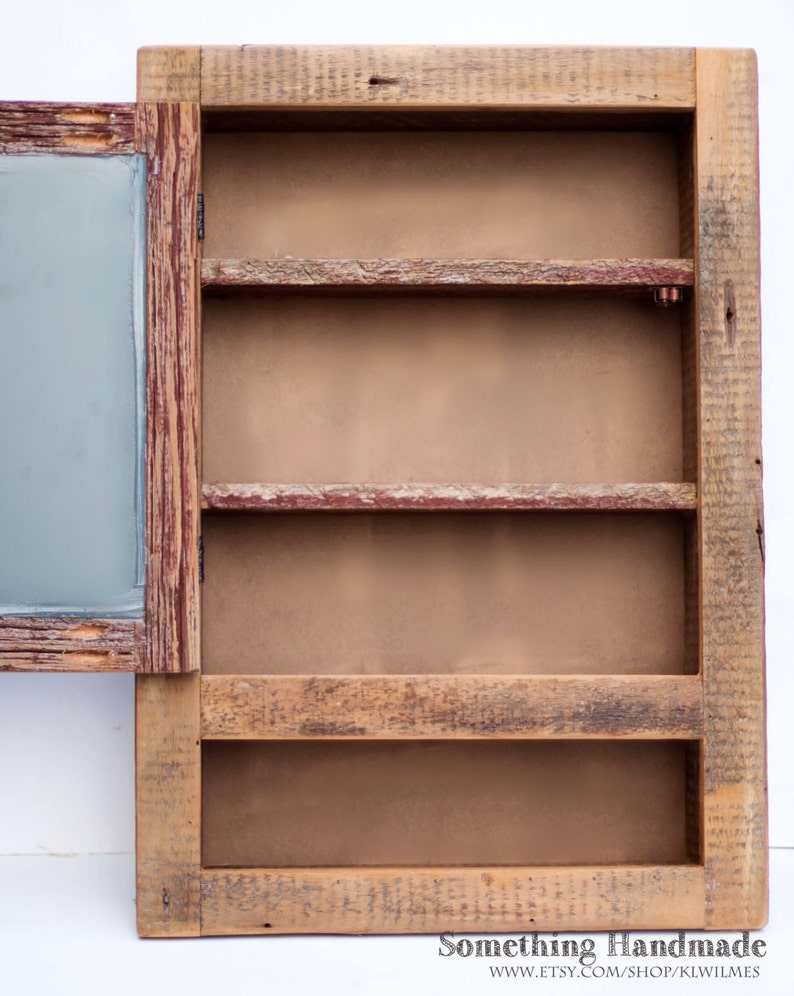 Recessed barn wood Medicine cabinet with open shelf made from 1800s barn wood image 4