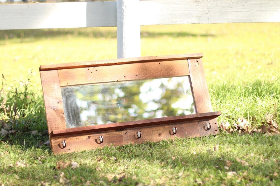 Barn Wood Mirror ,coat Rack W/shelf Entryway Mirror Made From 1892