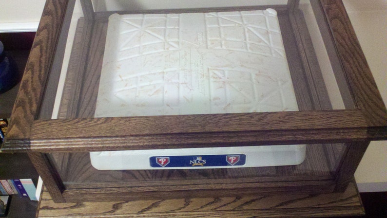 BASEBALL BASE display case solid oak cabinet shadow box image 6