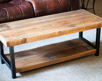 barn wood coffee table industrial rustic reclaimed 1800s   Barn wood and steel legs