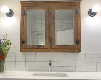 barn wood Medicine  cabinet with mirror made from rustic reclaimed  1800s barn wood