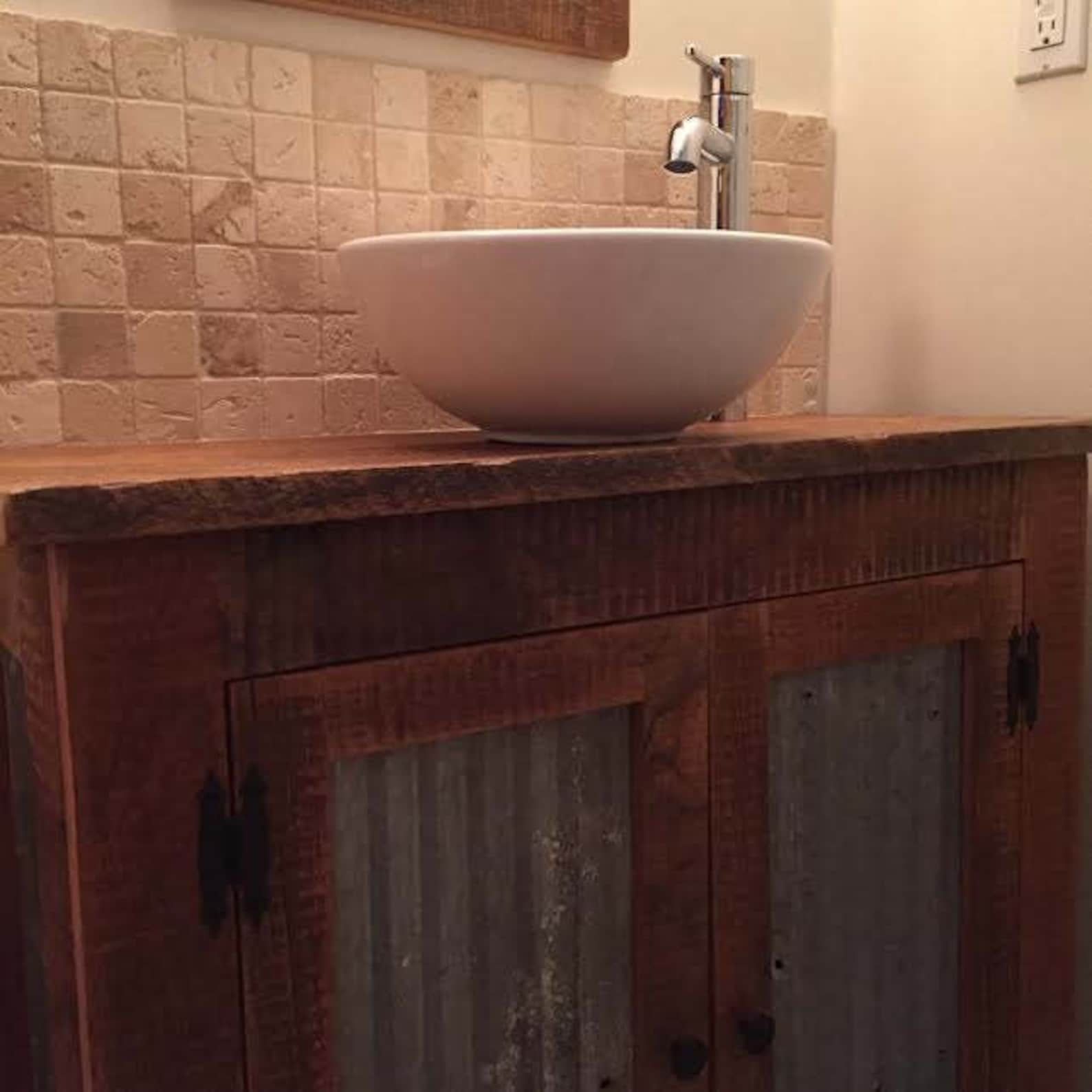 View of Barn Wood Bathroom Vanity Rustic Reclaimed Barnwood - Etsy