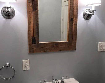 rustic Recessed barn wood Medicine  cabinet with mirror made from 1800 s   barn wood