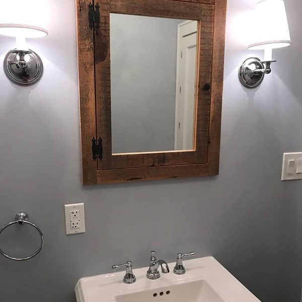 rustic Recessed barn wood Medicine  cabinet with mirror made from 1800 s   barn wood