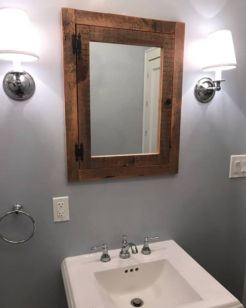 Rustic Recessed barn wood Medicine with mirror made Etsy