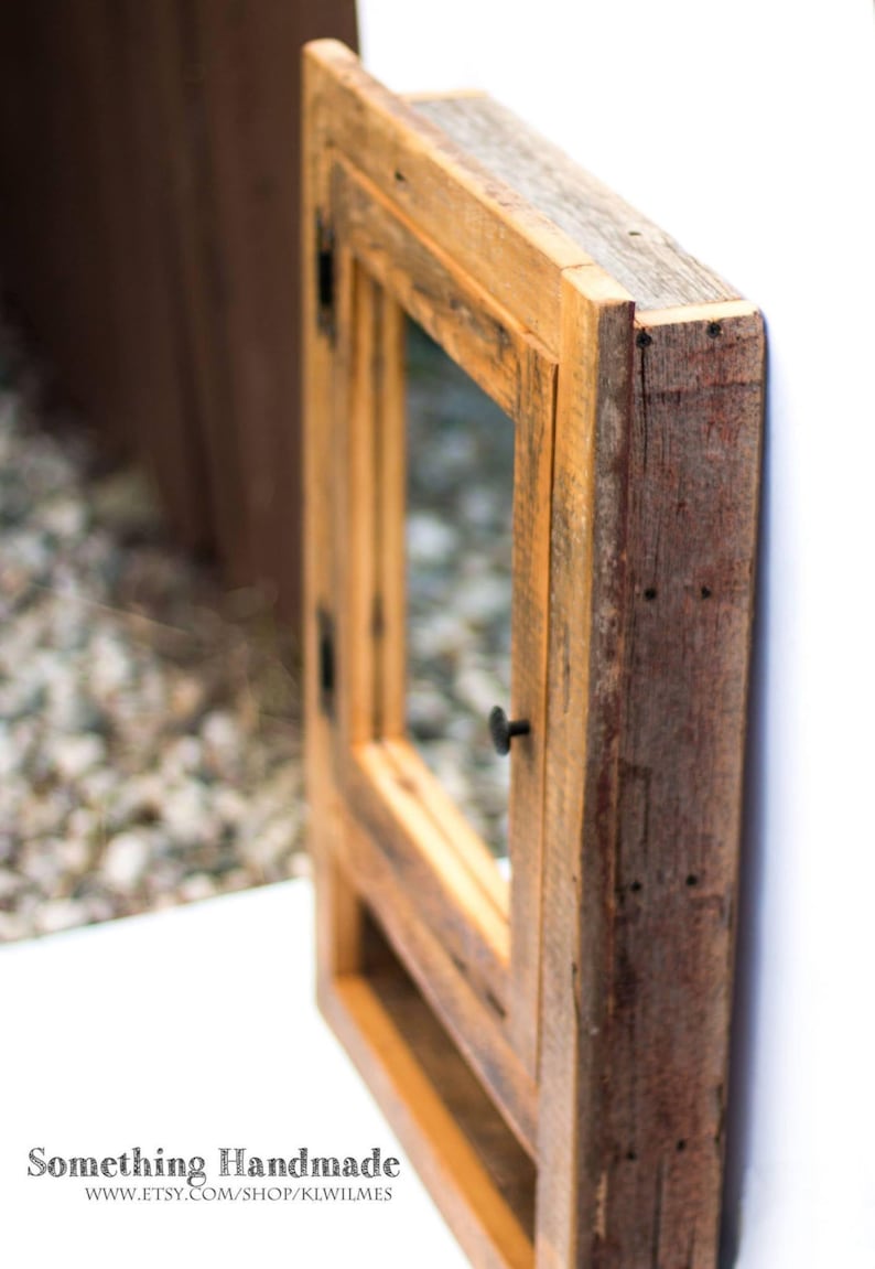 Recessed barn wood Medicine cabinet with open shelf made from 1800s barn wood image 3