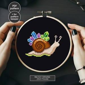 Motif de broderie escargot cristal PDF, motif de broderie Goblincore (PDF)