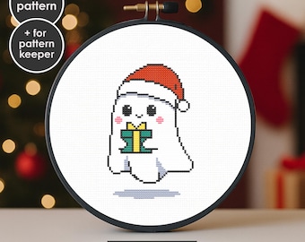 Weihnachtsgespenst Kreuzstich Muster PDF Download | Kawaii Gruseliges Gespenst Urlaubs Stickbild