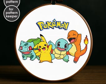 Pikachu, Charmander, Squirtle & Bulbasaur Cross Stitch Pattern (PDF)