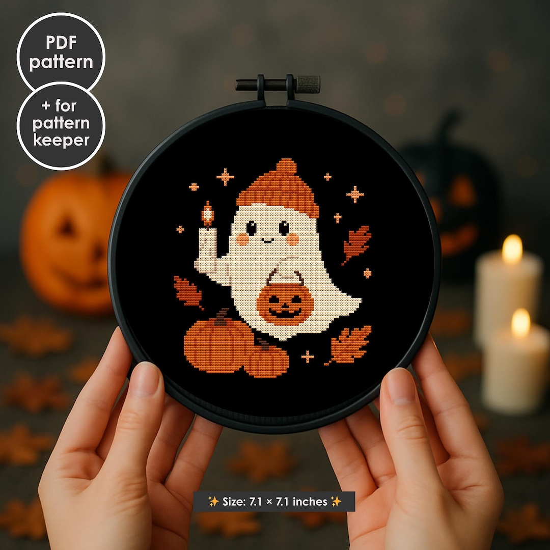 Cute Ghost Cross Stitch Pattern PDF | Halloween Embroidery Chart ...