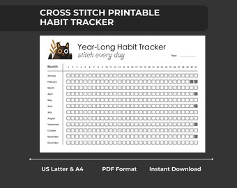 Year-Long Cross Stitch Habit Tracker Printable | Instant Download PDF | Cross-Stitch Goal Planner for Crafters