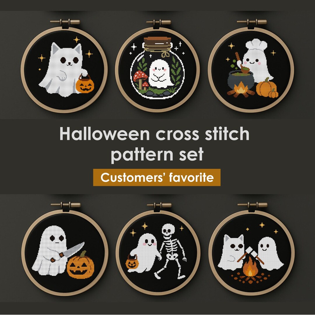 Halloween Ghost Cross Stitch Pattern Set – Spooky Embroidery (PDF ...