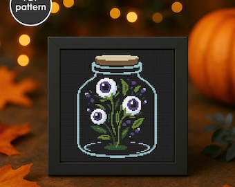 Eyeball Flowers Cross Stitch Pattern: Creepy Halloween Embroidery (PDF)