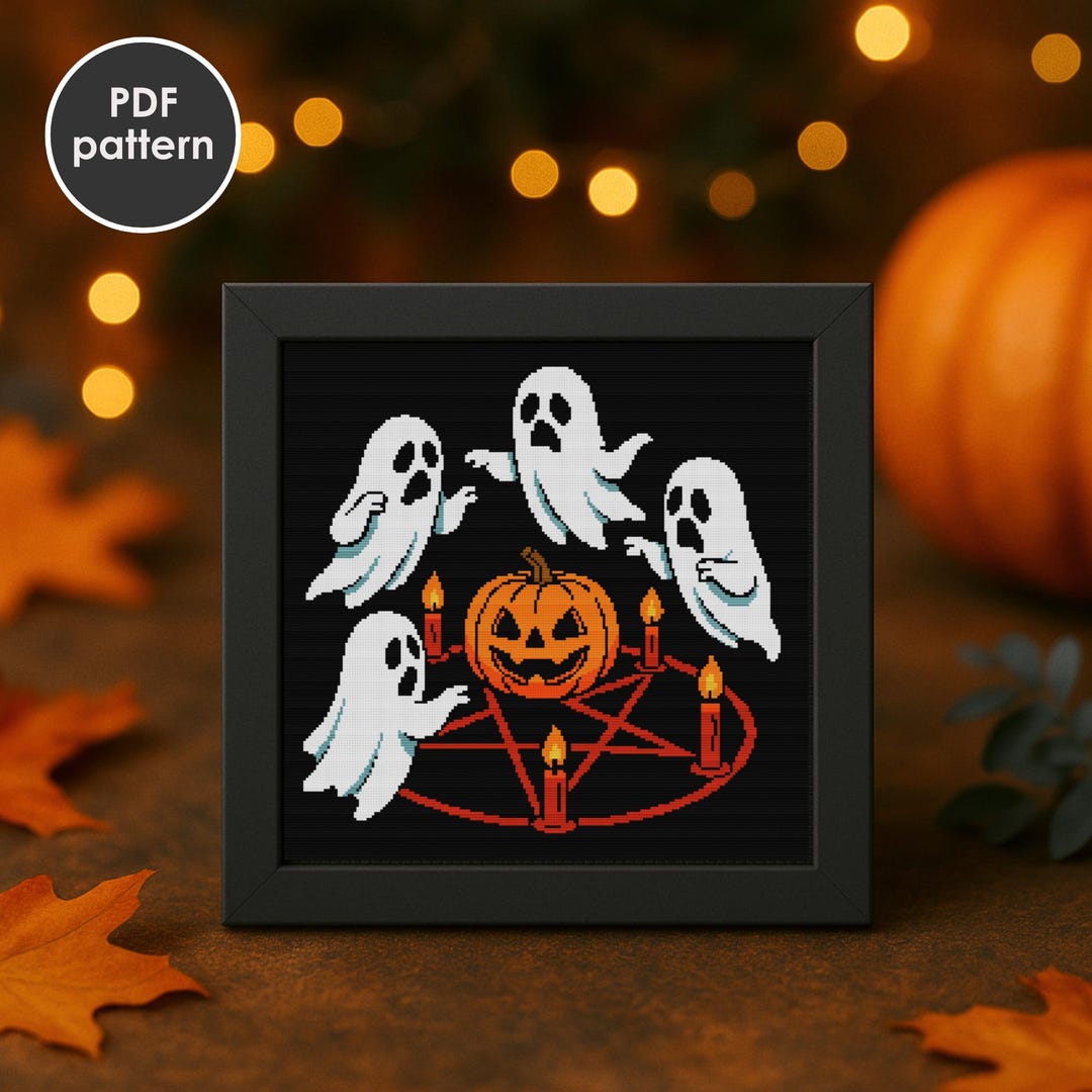 Halloween Ghosts Cross Stitch Pattern: Spooky Pumpkin Pentagram (PDF ...