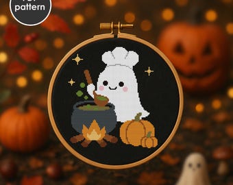 Ghost Chef Kreuzstich-Muster: Gruseliges Halloween zum Sticken - Stickmuster (PDF-Download