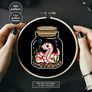 Kawaii Snake in a Jar Cross Stitch Pattern PDF, Tiny Snake Terrarium Instant Download
