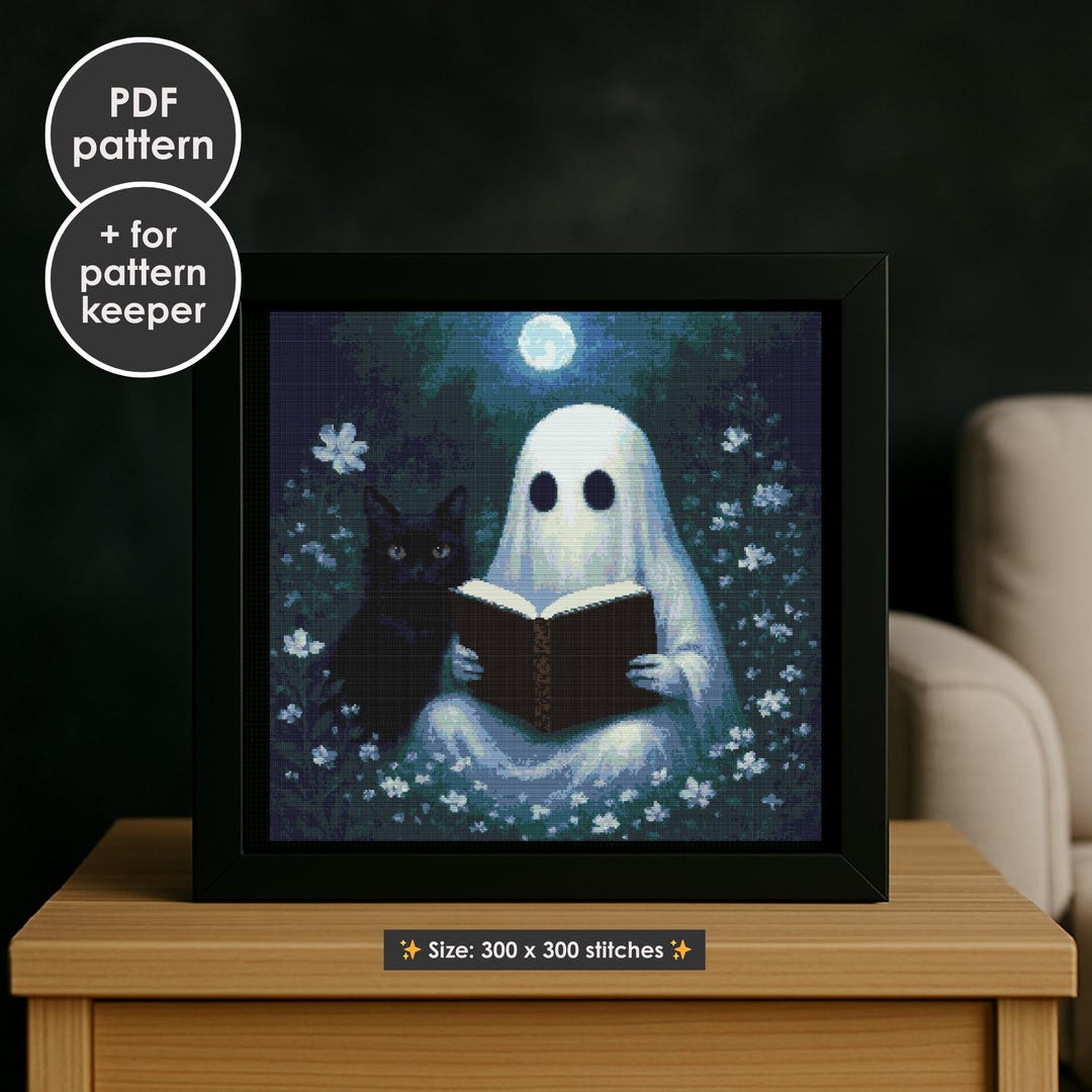 Ghost and Black Cat Cross Stitch Pattern: Spooky Kawaii Embroidery (PDF ...