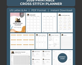 2026 Cross Stitch Planner, Embroidery Project Tracker (PDF Digital Download)