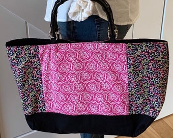 Purse with black bamboo handles