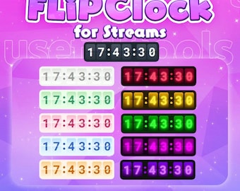 FLiPClock for Streams | 11 ColorsPack | Retro Digital Clock Widget for Twitch, OBS, YouTube, Vtuber
