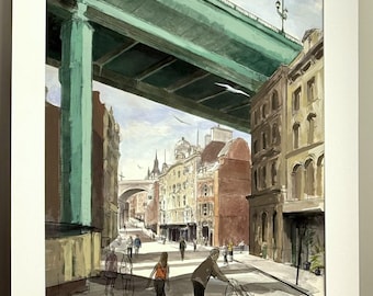 Newcastle Tyne Bridge art print, limited edition print on paper