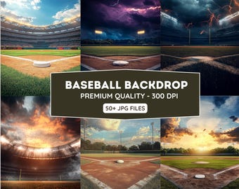 Baseball Photography Backdrop: Stadium Lights, Field View (PNG Digital Download)
