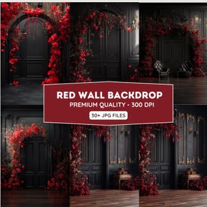 Floral Red Wall Backdrop, Bundle Flowers Backdrops, Maternity Backdrop Overlays, Studio Backdrop, Fine Art Textures, Photoshop Overlays