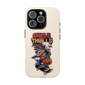 Halloween skateboarder telefoonhoesje, stoere telefoonhoes, koude rillingen en sensatie, uniek cadeau voor skaterliefhebbers, cool monsterontwerp