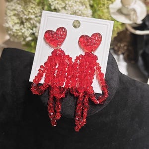 Handmade Red Heart Crystal Earrings – Bold Dangle Earrings for Valentine’s Day, Wedding, Special Occasions, Statement Jewelry Gift