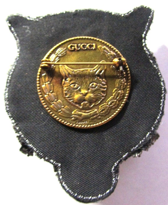 GUCCI Authentic Signed Crystal Encrusted Cat Head Brooch Pin