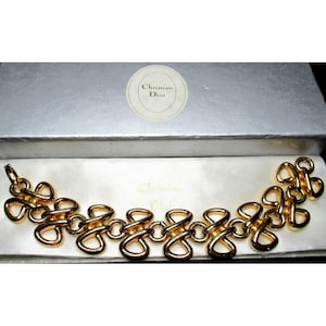 CHRISTIAN DIOR Germany Golden Swirl Link Vintage Bracelet In Original Box!