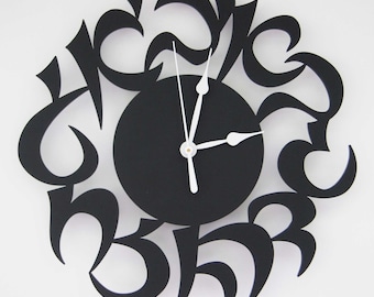 Hebrew Clock in Black