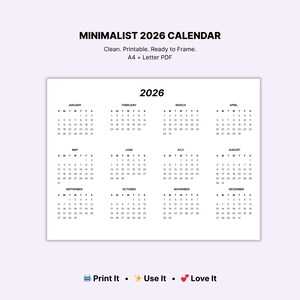 2026 Minimalist Landscape Calendar: Printable Wall & Desk Planner (A4/Letter Size PDF)