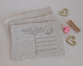 Set of 3 Handmade Deckled Edge Paper Postcards | Rustic Stationery Blank Postcards