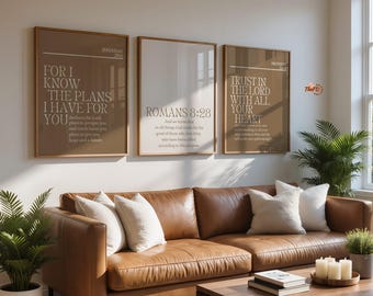 Modern Christian Prints Set of 3, Neutral Faith Wall Art, Minimalist Scripture Decor Gift, Bible Verse Printable, Jeremiah 29:11, Proverbs 3