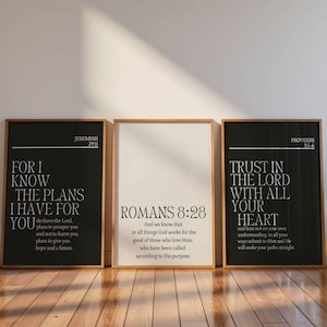 Custom Christian Wall Decor, Set of 3 Modern Bible Verse Prints, Proverbs 3 Scripture Poster, Jeremiah 29 Print