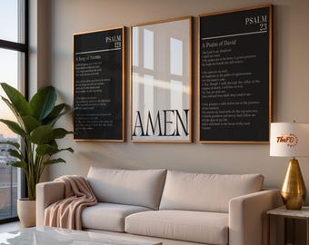 Christian Set of 3 Prints, Modern Scripture Bundle, Psalm 23 Neutral Bible Verse Wall Art, Psalm 121 Digital Faith Poster, Minimalist Decor