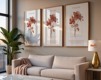 Modern Christian Prints, Set of 3 Boho Bible Verse Wall Art, Floral Scripture Home Decor, Digital Psalm 23 Art, Psalm 91, Psalm 89 Poster